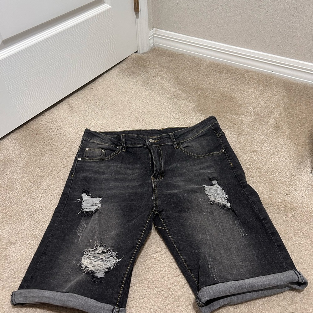 Jeans Original Denim Fashion Bermuda Short Men's Size 34 Black Faded Distressed